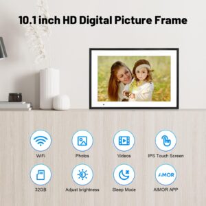 Digital Picture Frame 10.1 Inch WiFi Digital Photo Frame IPS HD Touch Screen Smart Cloud Photo Frame with 32GB Storage, Auto-Rotate, Easy Setup to Share Photos or Videos Remotely via AiMOR APP - Image 2