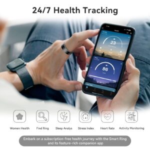 Smart Ring Health Tracker, Smart Rings for Men & Women, No Subscription Required, Long-Lasting Battery Sleep Ring, Fitness & Sleep Monitor Compatible with iOS & Android (Silver, 7) - Image 3